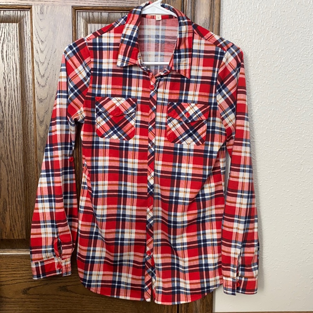 Women’s Red Plaid Button Up